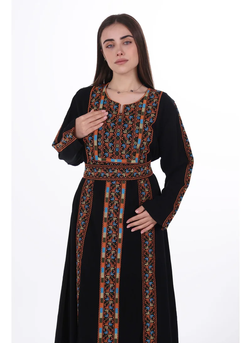 AL BENT AL SHARQIEH Black With Orange Embroidery women embroidered jalabiya dress for Women | Best Price UAE